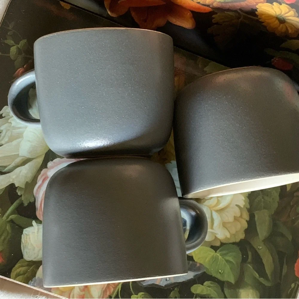 Set of Three Gray Ceramic Mugs
